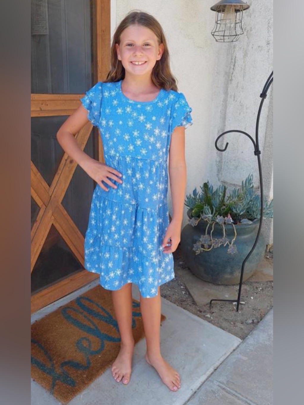 Nwt Girls Molly Ruffle Dress, Blue With Flowers, Lularoe Gigi + Jax Collection